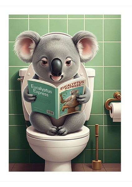 Gazete Okuyan Koala Dekoratif Mdf Tablo 35cm X50cm