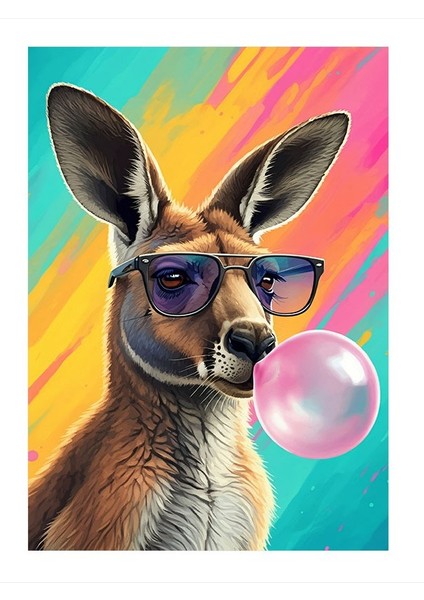 Sakız Çiğneyen Kanguru Mdf Poster 35cm X50cm