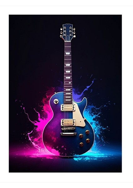 Renkli Elektrik Gitarı Tasarım Mdf Tablo 18cm X 27cm