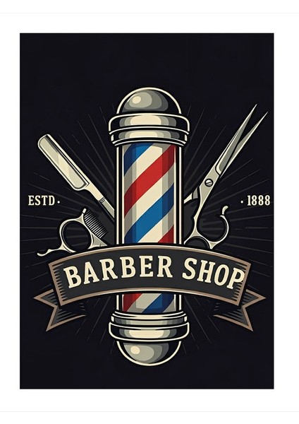 Berber Dükkânı Logosu Desenli Ahşap Tablo 25cmx 35cm