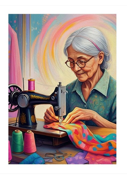 Dikiş Makinesi Kadın Dekoratif Ahşap Tablo 25cmx 35cm