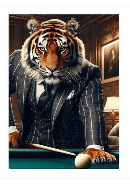 Bilardo Oynayan Kaplan Mdf Poster 25cmx 35cm