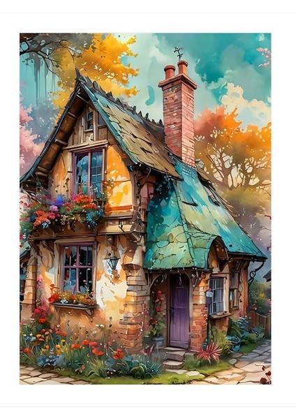 Masalsı Ev Manzarası Tasarım Ahşap Tablo 35cm X50cm