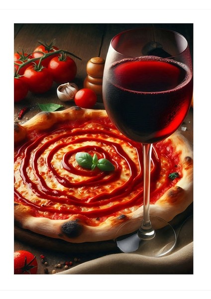 Pizza Ve Şarap Model Mdf Tablo 25cmx 35cm