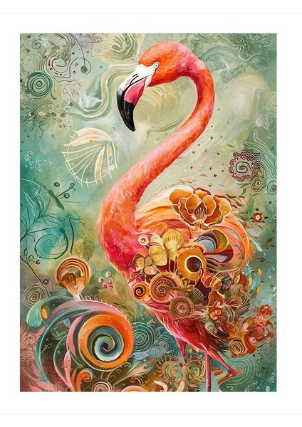 Baharın Flamingosu Tasarım Ahşap Tablo 35cm X50cm