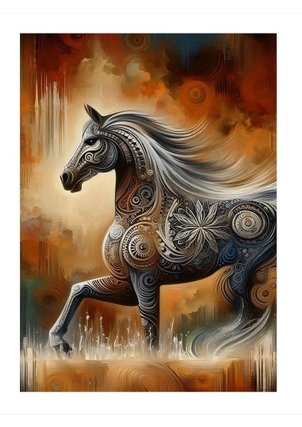 Mekanik Desenli At Tasarım Mdf Tablo 35cm X50cm