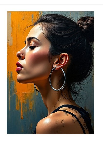 Profilde Kadın Portresi Mdf Tablo 25cmx 35cm