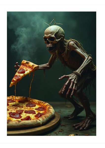 Pizza Yiyen Zombi Desenli Ahşap Tablo 35cm X50cm