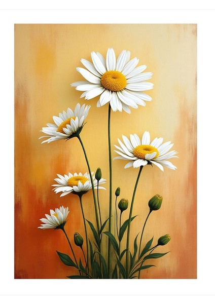 Beyaz Papatya Buketi Modern Mdf Tablo 35cm X50cm