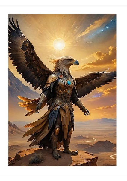 Savaşçı Elbiseli Kartal Ve Güneş Tasarım Mdf Tablo 25cmx 35cm