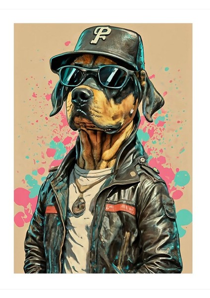 Şapkalı Deri Ceketli Köpek Mdf Tablo 25cmx 35cm