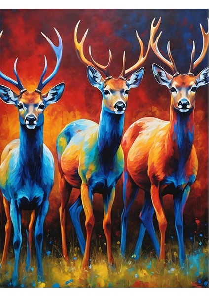 Renkli Geyikler Tasarım Ahşap Tablo 25cmx 35cm