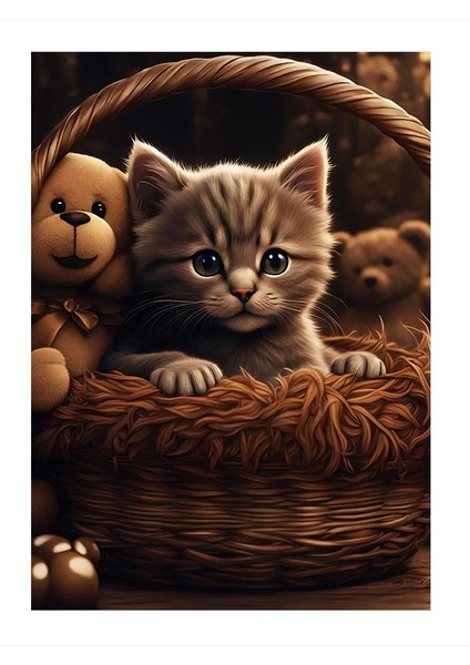 Sepette Sevimli Panda Ve Kedi Art Mdf Poster 25cmx 35cm