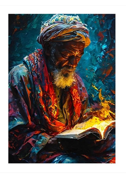 Kitap Okuyan Yaşlı Adam Art Mdf Tablo 18cm X 27cm