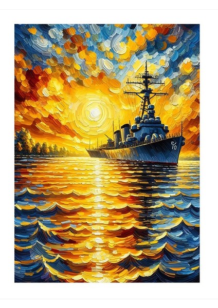 Deniz Ve Savaş Gemisi Pastel Renkler Art Mdf Tablo 25cmx 35cm