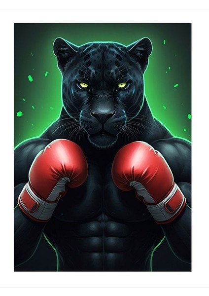 Boks Eldivenli Kara Panter Mdf Poster 35cm X50cm