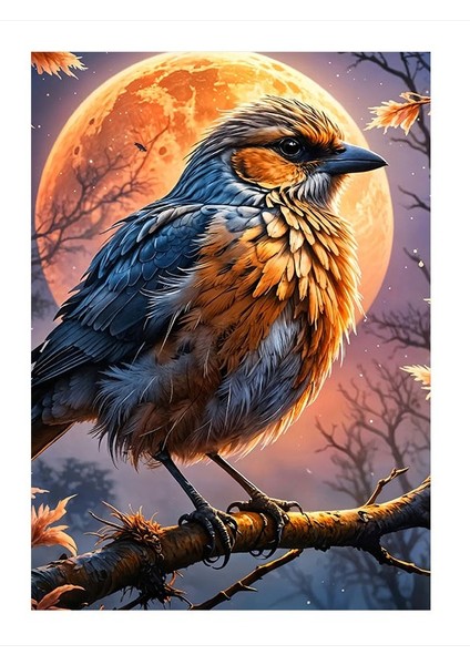 Ay Işığında Daldaki Serçe Tasarım Mdf Tablo 25cmx 35cm