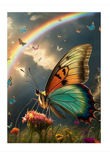 Gökkuşağı Ve Kelebek Art Mdf Poster 25cmx 35cm