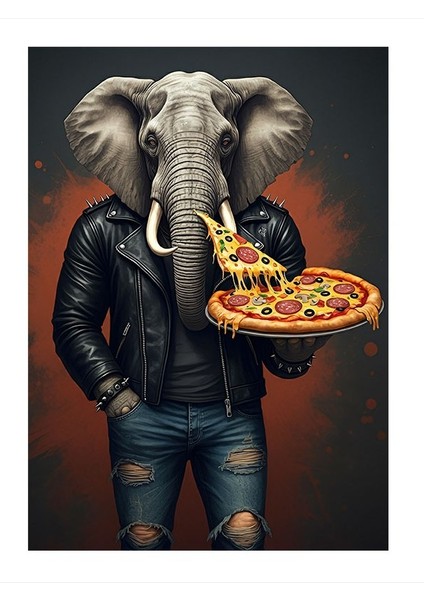 Pizza Tutan Deri Ceketli Fil Mdf Tablo 25cmx 35cm