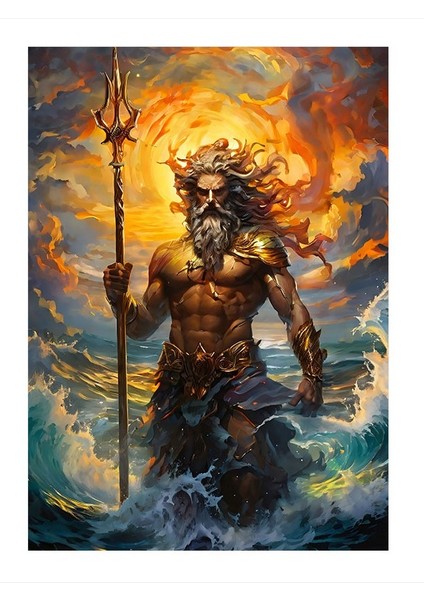 Güneş Işığında Poseidon Ve Dalgalar Tasarım Ahşap Tablo 25cmx 35cm