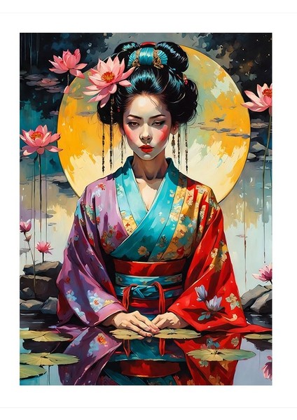 Geleneksel Kimono Içindeki Kadın Mdf Poster 35cm X50cm