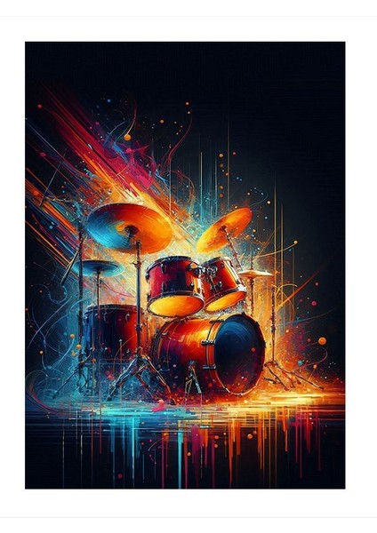 Neon Parti Davulu Art Mdf Poster 35cm X50cm