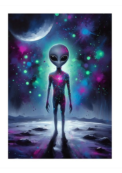 Renkli Uzaylı Figürü Modern Mdf Tablo 25cmx 35cm