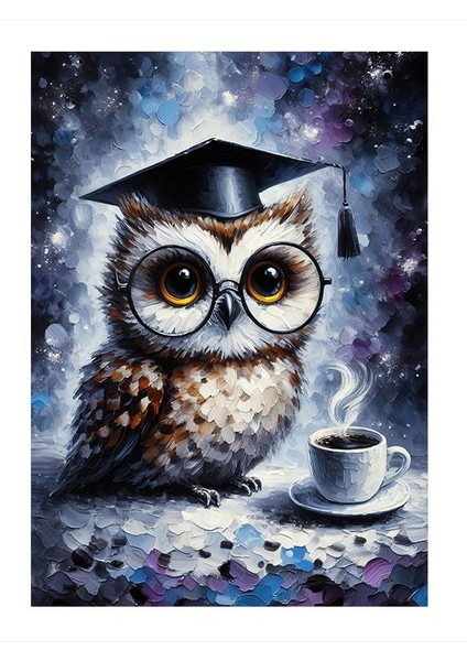 Mezuniyet Kepi Takmış Baykuş Mdf Tablo 18cm X 27cm