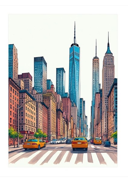 Manhattan Şehir Manzarası Art Mdf Poster 18cm X 27cm