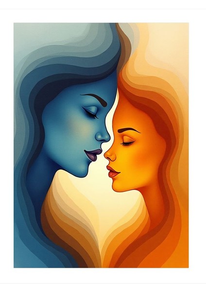 Birbirine Bakan Çift Desenli Ahşap Tablo 25cmx 35cm