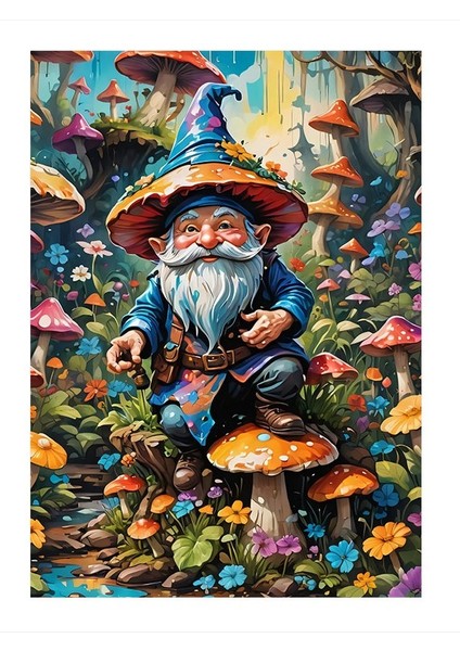 Ormanda Mantarlar Ve Cüce Art Mdf Poster 25cmx 35cm