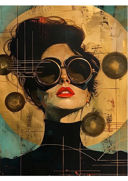 Retro Gözlüklü Kadın Model Mdf Tablo 25cmx 35cm