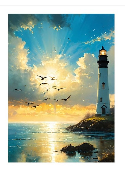 Deniz Feneri Ve Martılar Art Mdf Tablo 35cm X50cm