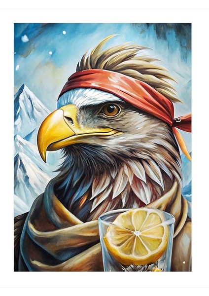 Limonlu Içecek Tutan Kartal Tasarım Ahşap Tablo 35cm X50cm
