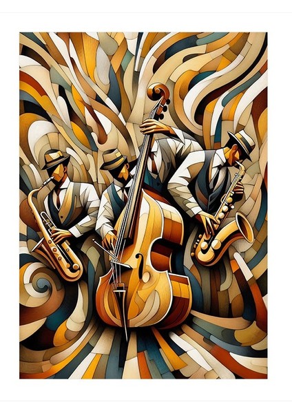 Soyut Cazcılar Desenli Ahşap Tablo 35cm X50cm