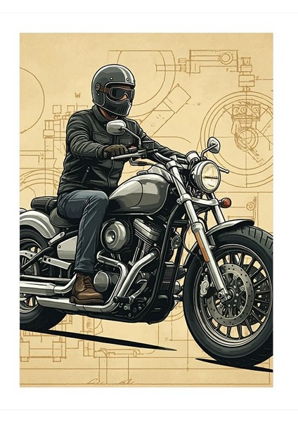 Motosiklet Sürüş Planı Art Mdf Poster 35cm X50cm