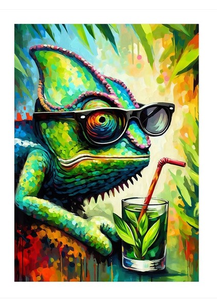 Gözlüklü Bukalemun Modern Ahşap Tablo 25cmx 35cm