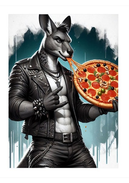 Pizza Tutan Kanguru Dekoratif Ahşap Tablo 35cm X50cm