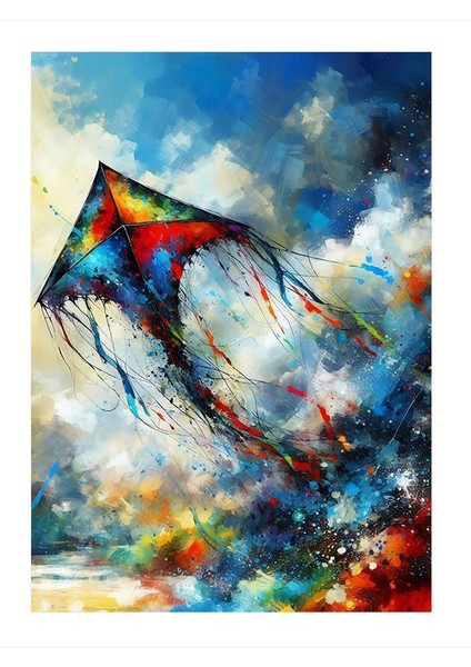 Uçan Uçurtma Desenli Ahşap Tablo 35cm X50cm
