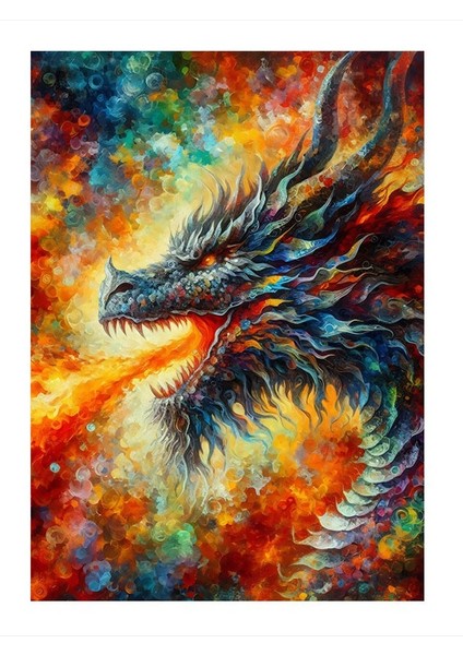 Ateş Ejderhası Desenli Mdf Tablo 35cm X50cm