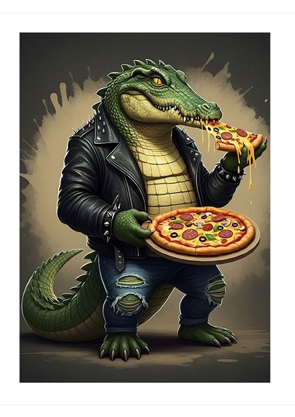 Pizza Tutan Deri Ceketli Timsah Modern Mdf Tablo 35cm X50cm