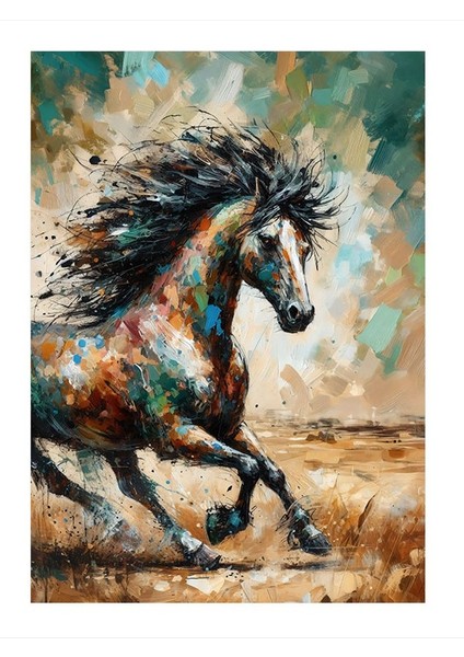Koşan At Desenli Ahşap Tablo 35cm X50cm