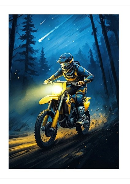 Gece Motosikletçi Art Mdf Tablo 18cm X 27cm