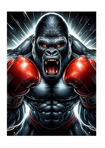 Öfkeli Boksör Maymun Tasarım Mdf Tablo 25cmx 35cm