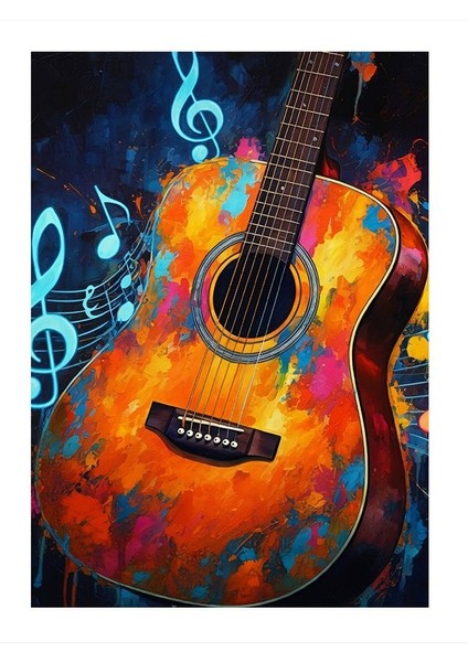 Renkli Gitar Ve Notalar Model Mdf Tablo 35cm X50cm