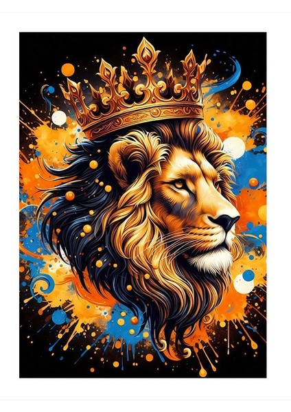 Taçlı Aslan Desenli Mdf Tablo 25cmx 35cm