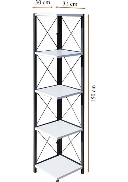 Akıs Home Köşe Kitaplık ve Aksesuar Rafı Metal Ayaklı Beyaz