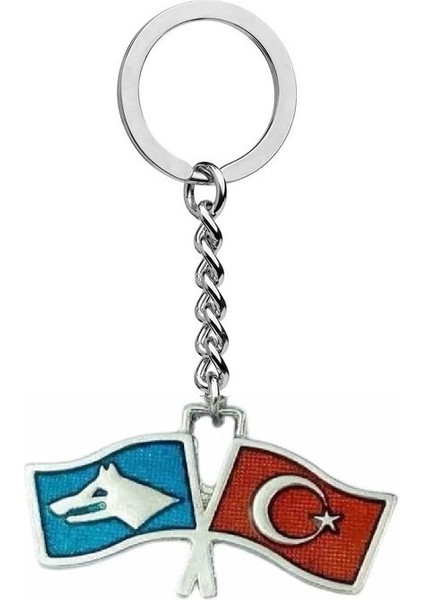 Türk Bozkurt Ikili Bayrak Anahtarlık Çanta Süsü
