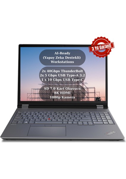 Thinkpad P16 Gen 2 Intel Core I9 13980HX 128GB 2tb SSD 16GB Nvıdıa RTX5000ADA WM970 Chipset 16" Wqxga 165Hz 500NITS Windows 11 Pro Taşınabilir Bilgisayar 21FA000BTX O10