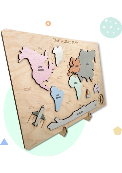 Dünya Haritası Bulmacası, Montessori Eğitici Ahşap Oyuncak Puzzle, Okul Öncesi Eğitim Materyali